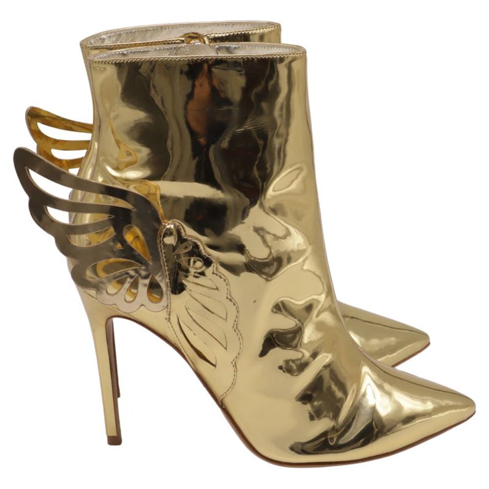 Sophia Webster Heavenly Pointed-Toe Ankle Boots in Metallic Gold Leather